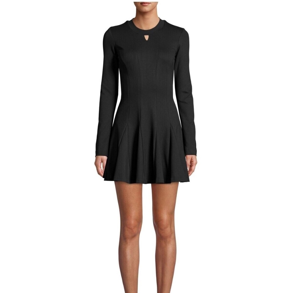 NICOLE MILLER Womens Black Long Sleeve Jewel Neck Short Fit + Flare Dress  NWT